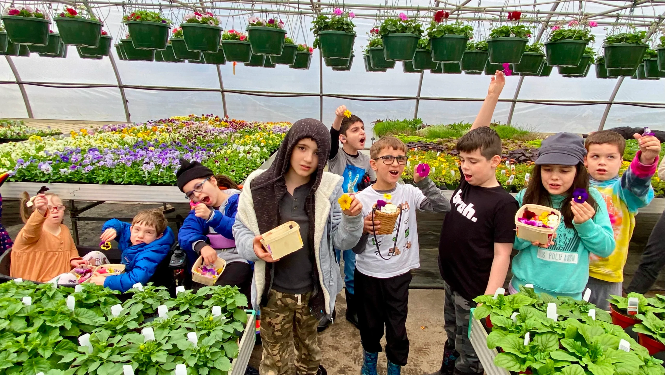 Group of disabled children in the garden